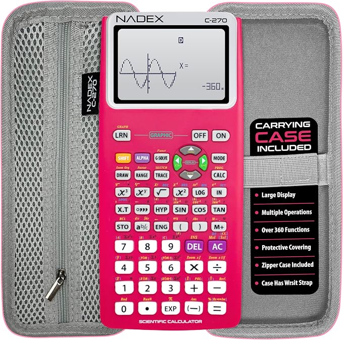 Scientific Calculator with Graphing, Includes Carrying Case, for College and High School Students, Calculus, Algebra, Geometry, Trigonometry, Statistics, Physics, Chemistry, Pink