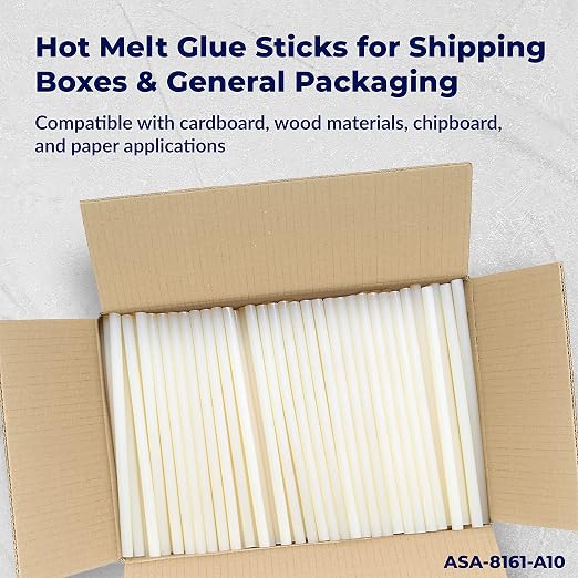 ASA Hot Glue Sticks 7/16" x 10" Full Size, 25lb Box, 472 Ct | Fits standard full-size glue guns. Reliable bond for packaging and woodworking projects. 25 lb bulk box, 472 sticks included.