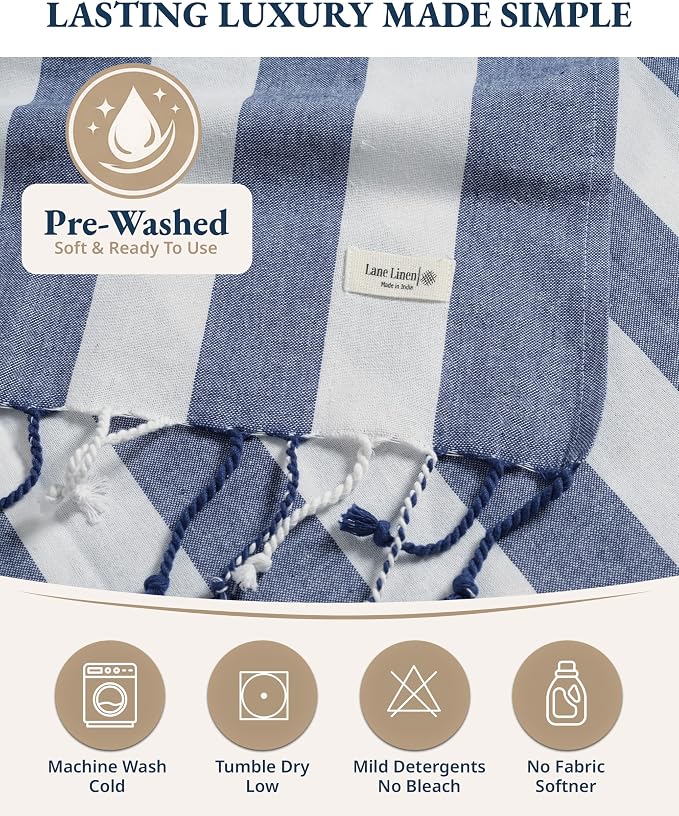 LANE LINEN 6 Pack Beach Towels Bulk, Oversized, 39"x71" - Cabana Collection | Classic Cabana Stripe - Fast-Drying Travel Companion - Reinforced Hems, No Fraying - Fade & Shrink Resistant - Pool Day
