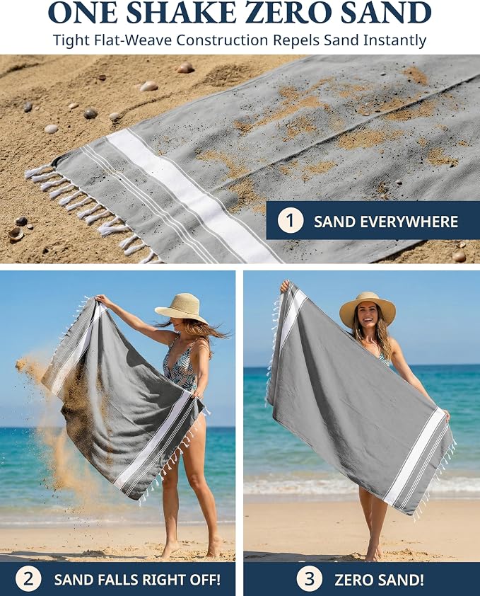 LANE LINEN Beach Towels 4 Pack Oversized, Turkish Towel Set - Smoky Black | Pre-Washed Oversized Beach Towel - 39"x71", Vacation Essential - Machine Washable, Travel & Camping - Super Absorbent, Soft