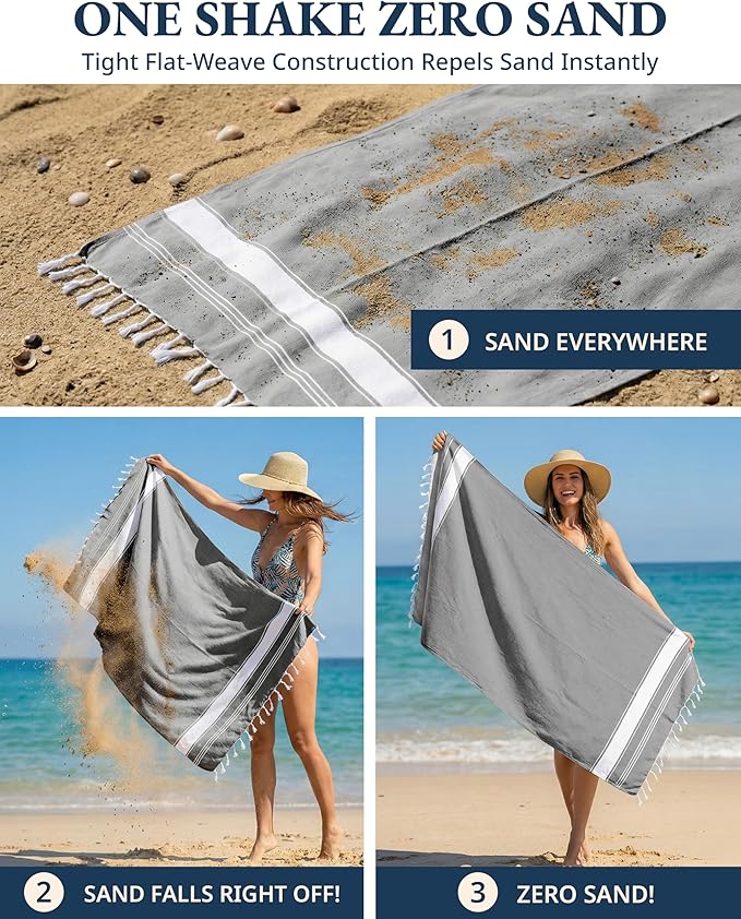 LANE LINEN Towels for Women, 2 Pack Oversized, Pre-Washed, XL - Smoky Black | No-Shrink, Sand Free - Quick Dry, Lightweight Travel Towels - Soft Bath Use, 39"x71" - Vacation Essential, Machine Washable