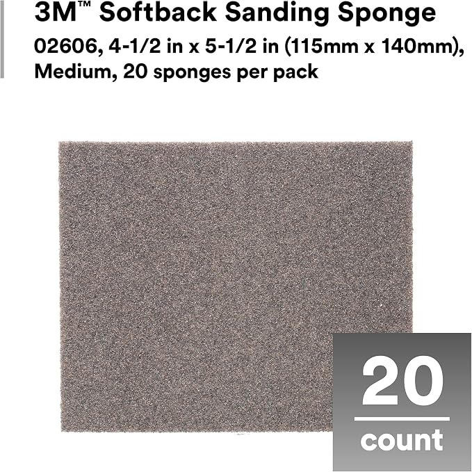 3M Softback Sanding Sponge 02606, 4 1/2 x 5 1/2 in, 20 Pack, Medium Grit, Fast Cutting