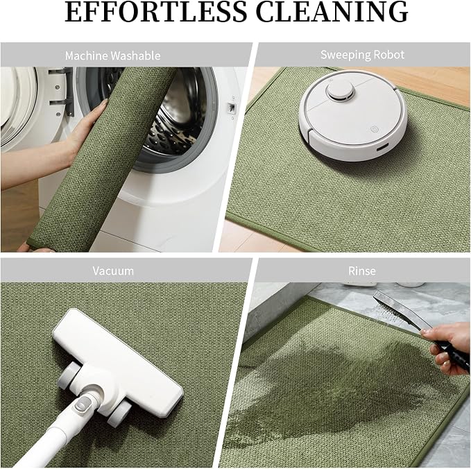 YIHOUSE Green Bathroom Rugs Sets 3 Piece, Quick Dry Thin Bath Mat with Toilet Rug, Non Slip Absorbent Machine Washable, Bath Runner Rugs for Bathtub Sink Home Decor