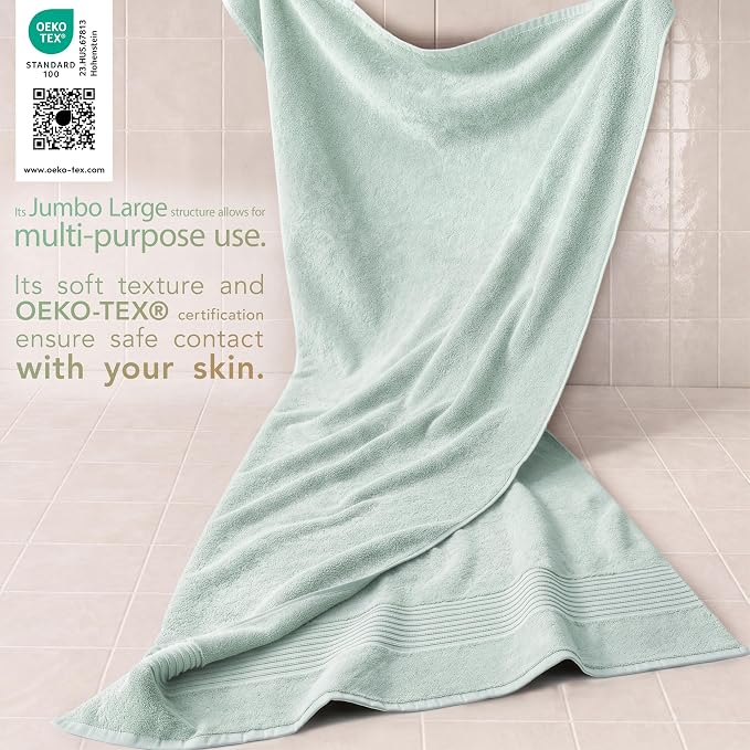 Cotton Paradise 100% Cotton Turkish Towel Set, Soft Absorbent Quick Dry, 2 Piece 35x70 Bath Sheet Set, Mint Green