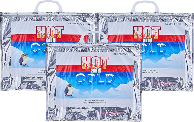 Superio Hot and Cold Insulated Bags for Food Delivery, Grocery Shopping Bags, Food Storage for Hot and Frozen Food for Travel, Disposable Cooler Bag, Reinforced Thermal Lunch Bag (3, 15.5"x13")