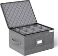 Wine Glass Storage Box with Dividers,Hard Shell and Stackable Stemware Storage Containers with Sturdy Handle for Glassware Crystal Storage and Transport,Grey,Holds 12