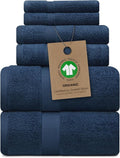Alusa Home 100% Organic Zero-Twist Cotton Towels - GOTS Certified Luxury Bath Towels - Ultra Soft & Plush 700GSM Long-Staple Cotton - 6 Piece Towel Set (Navy Blue)