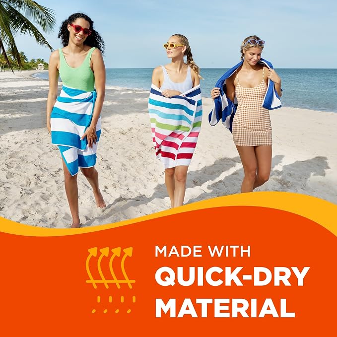 Ben Kaufman Cabana Stripe Beach & Pool Towel - Large Cotton Terry Beach Towel - Soft & Absorbant - Assorted Colors - 30" x 60" - 12 Pack