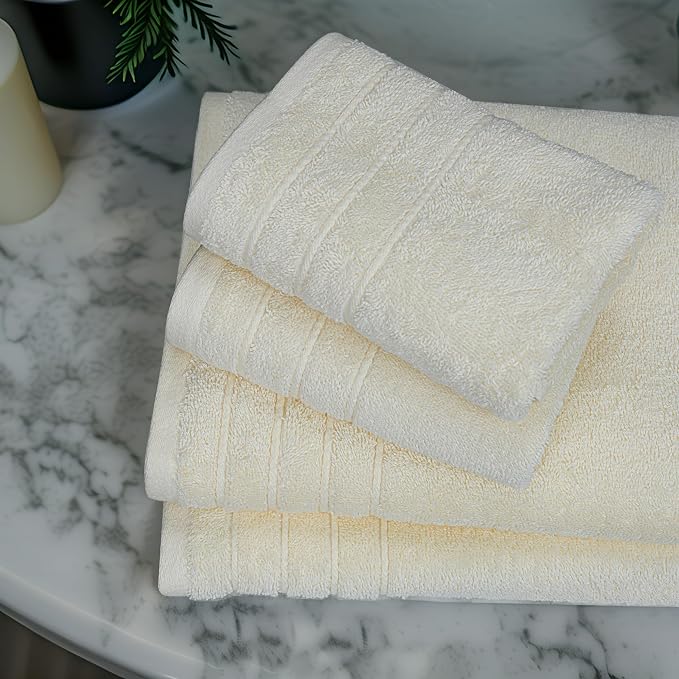 Tens Towels 8 Piece Towel Set, 2 XL Bath, 2 Hand, 4 Washcloth, Cream | 100% Cotton, Lighter Weight, Quicker to Dry, Super Absorbent, Perfect for Bathroom
