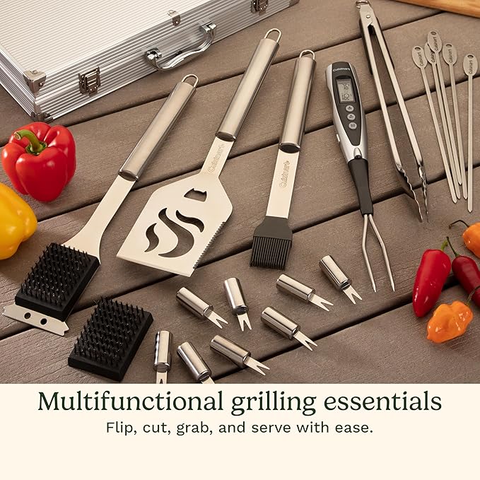 Cuisinart Deluxe Grill Tool Set, 20-Piece Grill Set, BBQ Accessories with Aluminum Case, Stainless Steel Grilling Accessories, BBQ Tools, Grilling Gifts for Men, for Dad Husband
