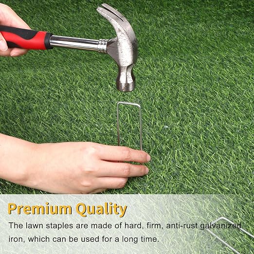 HongWay 240 Pack Landscape Staples 4 Inch, Galvanized Garden Stakes | 12 Gauge Ground Staples Sod Pins Yard Stakes for Landscape Weed Barrier Fabric, Gardening, Lawn, Turf, Irrigation Tube