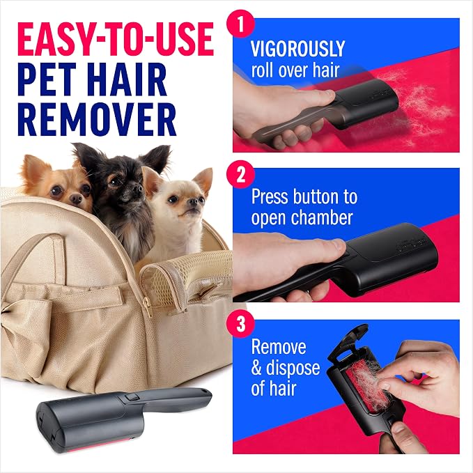 Chom Chom Roller Pet Hair Remover and Mini Reusable Lint Roller - ChomChom Cat and Dog Hair Remover for Furniture, Couch, Carpet + Mini ChomChom for Clothes