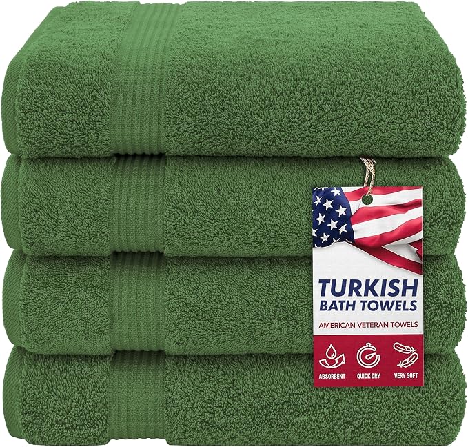 American Veteran Towel, 100% Cotton Turkish Bath Towels for Bathroom 4 Pack, 27x54 Extra Large Premium Soft Drying Bathroom Towels, Sage Green