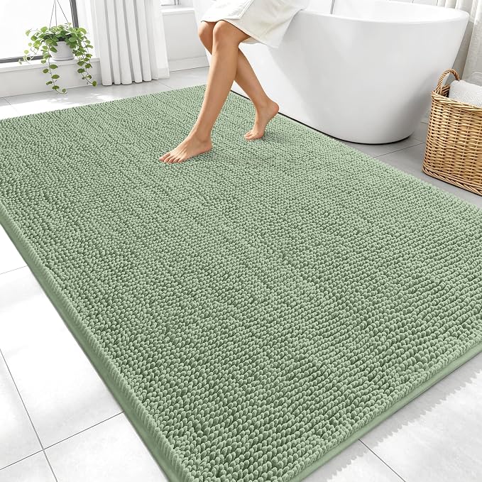 OLANLY Large Bathroom Rugs 70x46, Extra Soft Absorbent Chenille Bath Rugs, Rubber Backing Quick Dry, Machine Washable Bath Mats for Bathroom Floor, Tub and Shower, Home Decor Accessories, Sage Green