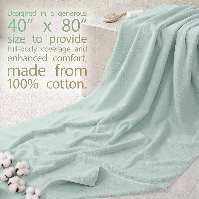 Cotton Paradise 100% Cotton Turkish Towel, Soft Absorbent Quick Dry, 40x80 Oversized Bath Sheet Towel, Mint Green