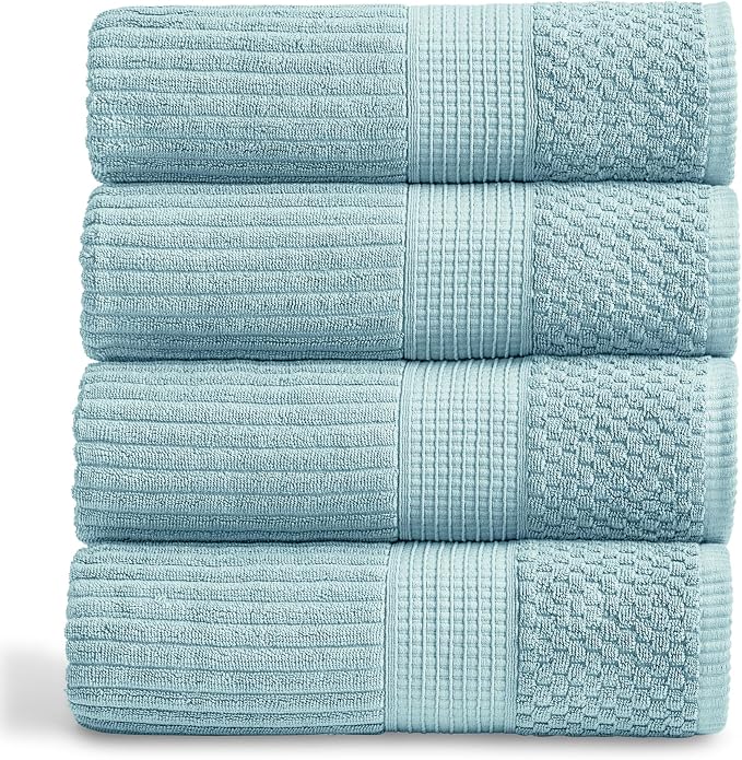 Springtree Home 100% Cotton Bath Towel Set | 4-Pack | Textured | Aegean | Absorbent & Quick-Dry Bathroom Towels | Textured and Durable Cotton Towels for Bathroom | OEKO-TEX | Krista Collection