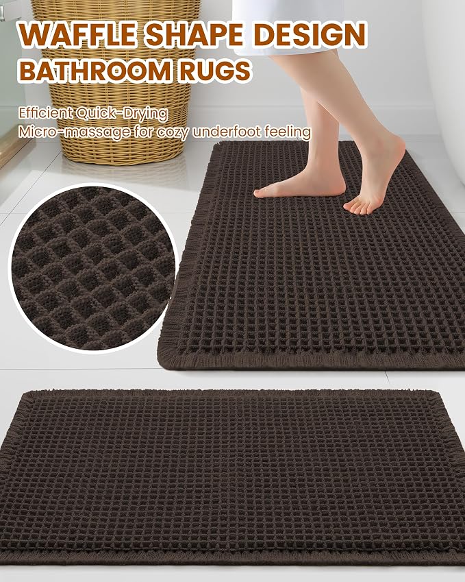 Smiry Waffle Bath Mat 30x20, Extra Soft Absorbent Bathroom Rugs, Non Slip Machine Washable Quick Dry Bath Rugs for Bathroom Floor, Tub, Shower, Home Decor Accessories, Chocolate