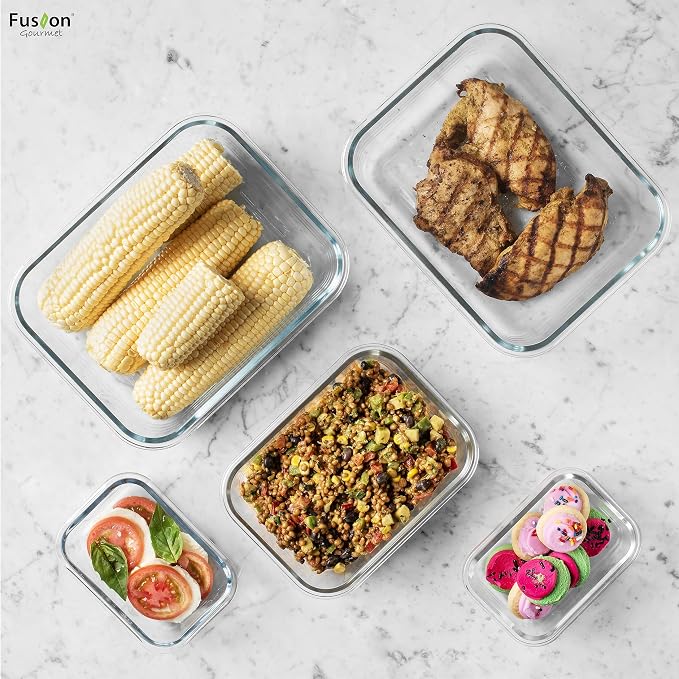 Family Pack - Glass Storage Containers - Airtight 5 Pack | Borosilicate Build, 2x72 oz 2x12.5 oz 1x35 oz, Microwave Oven Freezer Safe, Leak Resistant, Nesting Design