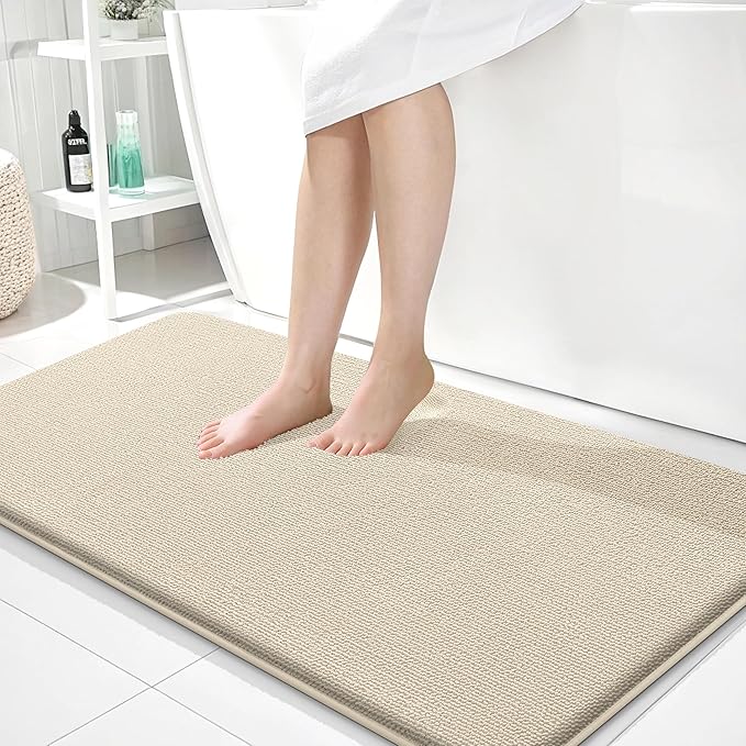 OLANLY Memory Foam Bathroom Runner Rug 44x24, Absorbent Long Bath Mat, Sand | Soft Quick Dry Bath Mat Rugs, Non-Slip, Machine Washable Mat for Bathroom Floor, Tub and Shower, Home Decor Accessories