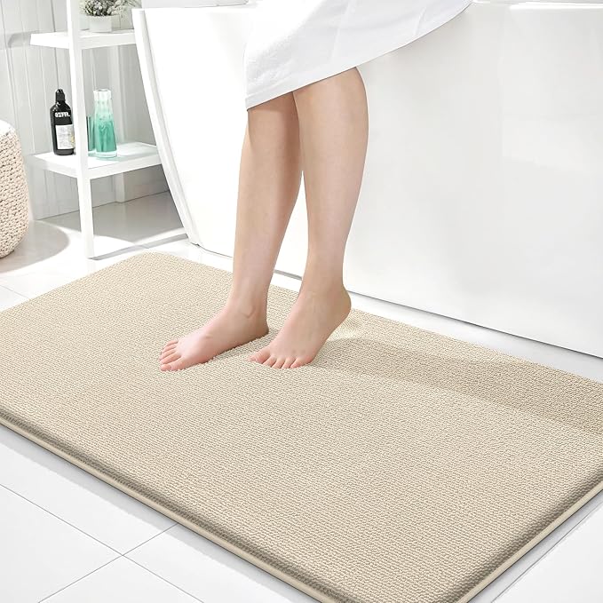 OLANLY Thick Memory Foam Large Bathroom Rug 40x24, Absorbent Bath Mat, Sand | Soft Quick Dry Bath Mat Rugs, Non-Slip, Machine Washable Mat for Bathroom Floor, Tub and Shower, Home Decor Accessories