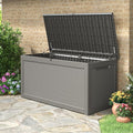 330 Gallon Outdoor Storage Box, Resin Large Deck Box Outdoor Waterproof Storage Bench with Lockable Lid for Patio Cushions, Garden Tools, Package Delivery, Pool Supplies, Grey