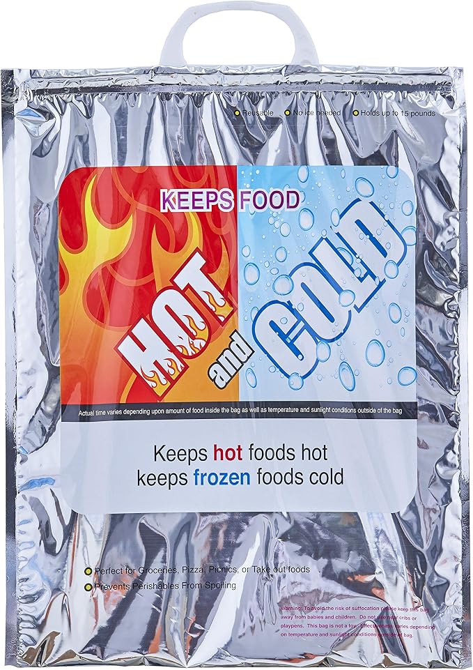 Superio Hot and Cold Insulated Bags for Food Delivery, Grocery Shopping Bags, Food Storage for Hot and Frozen Food for Travel, Disposable Cooler Bag, Reinforced Thermal Lunch Bag (1, 13.5"x17.5")