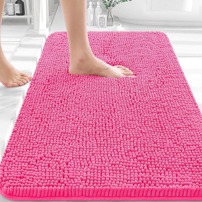 OLANLY Bathroom Rugs 36x24, Extra Soft Absorbent Chenille Bath Rugs, Rubber Backing Quick Dry, Machine Washable Bath Mats for Bathroom Floor, Tub and Shower, Home Decor Accessories, Hot Pink