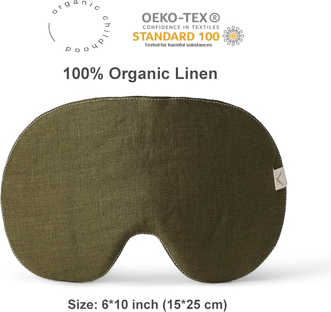 2-PACK Linen Eye Sleep Mask Oversized for sleeping • Organic Oeko-TEX Standard • Blackout Eye Shade cover • Adjustable strap • Breathable Travel Meditation Essential •Gift idea Woman Man (Green+Olive)