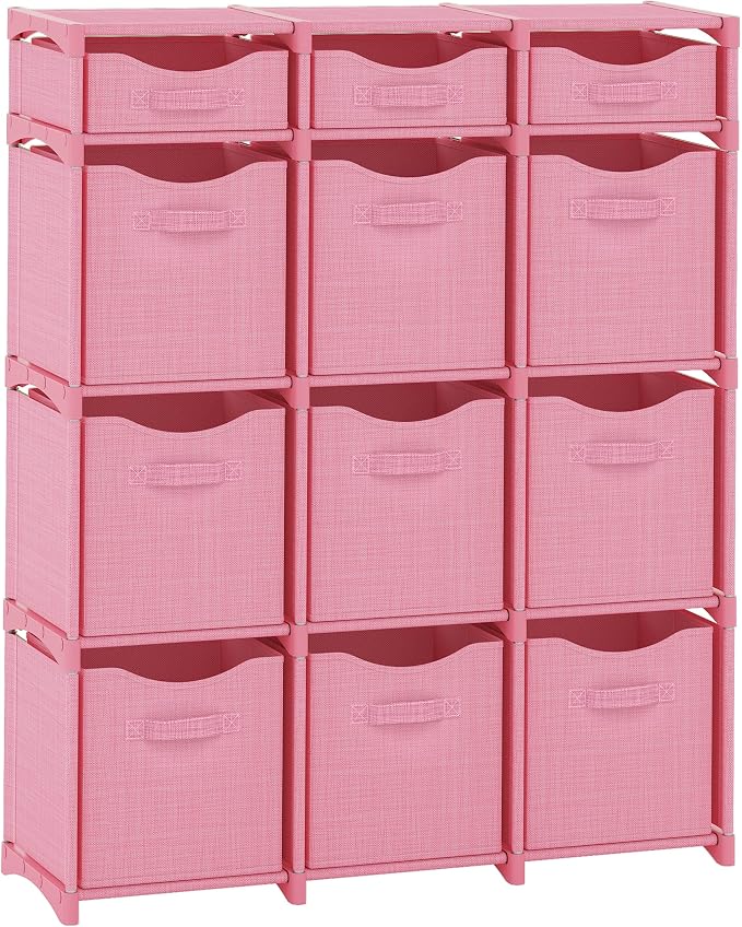 Cube Storage Organizer with 12 Storage Bins Included – Storage Cubes for Home Organization, Toy Storage, Office Storage, Living Room Storage, and General Storage Solution (Pink)