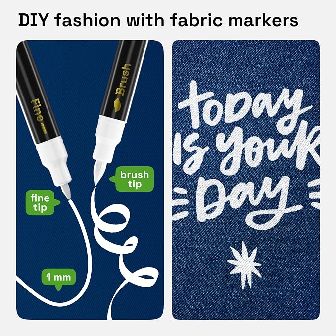 ARTISTRO 2 White Dual-Tip Fabric Markers Decorating Kit Permanent for Cloth | Brush & Fine Tip, Acrylic Paint Pens for Sneakers, Bags, Shoes, Textiles, Canvas, Sewing, Craft, & DIY
