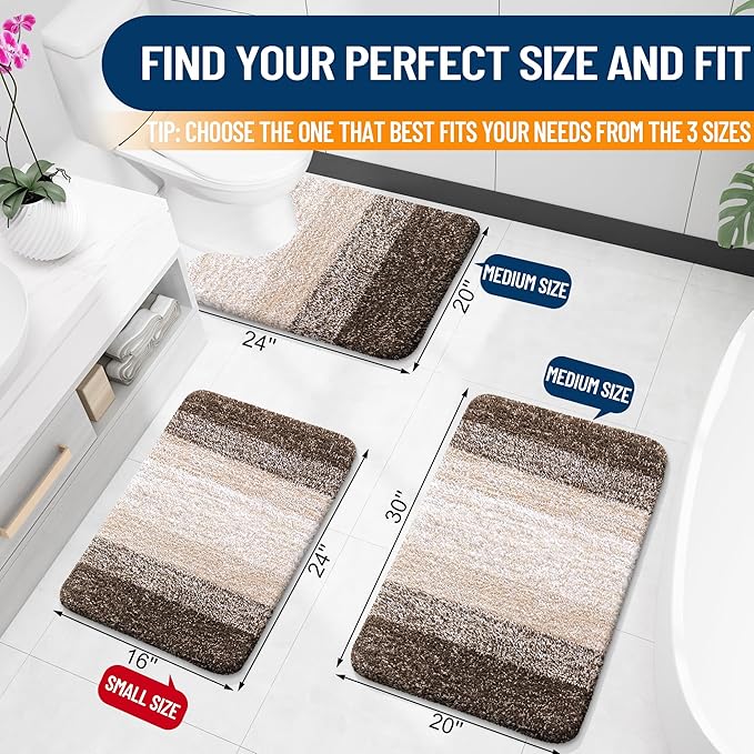 OLANLY Luxury Toilet Rugs U-Shaped 24x20, Extra Soft and Absorbent Microfiber Bathroom Rugs, Non-Slip Plush Shaggy Bath Mat, Machine Wash Dry, Contour Bathroom Mats for Toilet Base, Light Brown