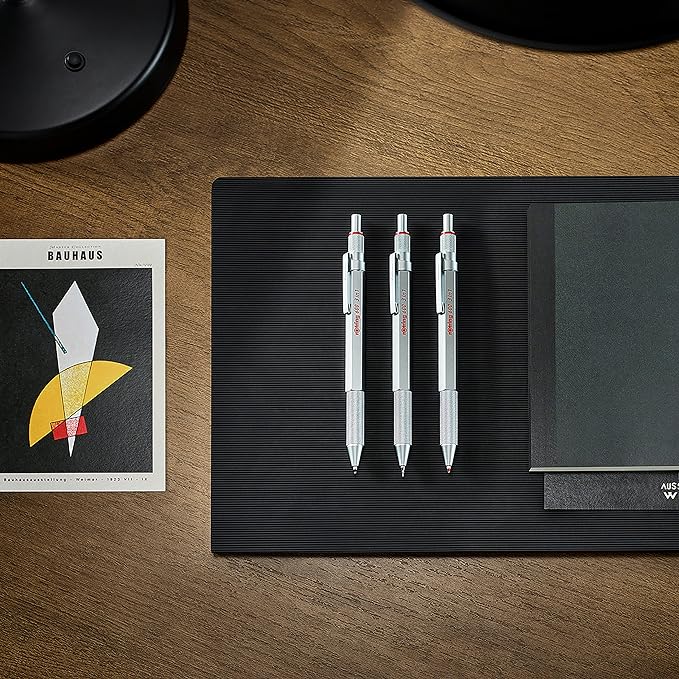 rOtring 600 3-in-1 Multicolor Pen and Mechanical Pencil, Switches Between 2 Ballpoint Pen Fine Point Tips (Black and Red Ink) and 1 Mechanical Pencil Tip (0.5mm Lead), Silver Barrel