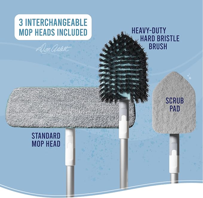 Don Aslett's Ultimate Cleaning Set | Includes 3 Cleaning Cloths, 15" Machine Washable Microfiber Mop Pad, Hard Bristle Brush, Scrubbing Pad, Grout Brush, and Collapsible Bucket for Bathroom or Kitchen