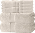 White Classic Luxury Bath Towel Set of 8 Pieces - 100% Turkish Cotton Highly Absorbent Towels for Bathroom, 2 Luxury Bath Towels 700GSM, 2 Hand Towels, 4 Washcloths, Ivory