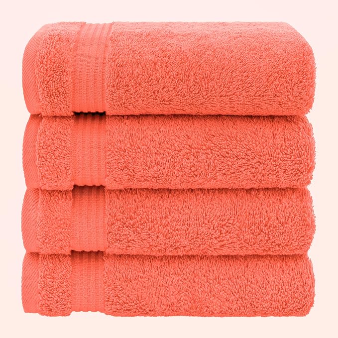 American Veteran Towel, Hand Towels for Bathroom Set of 4, 100% Cotton Turkish Hand Towel Sets, Soft Hand Face Towels, Coral Hand Towels