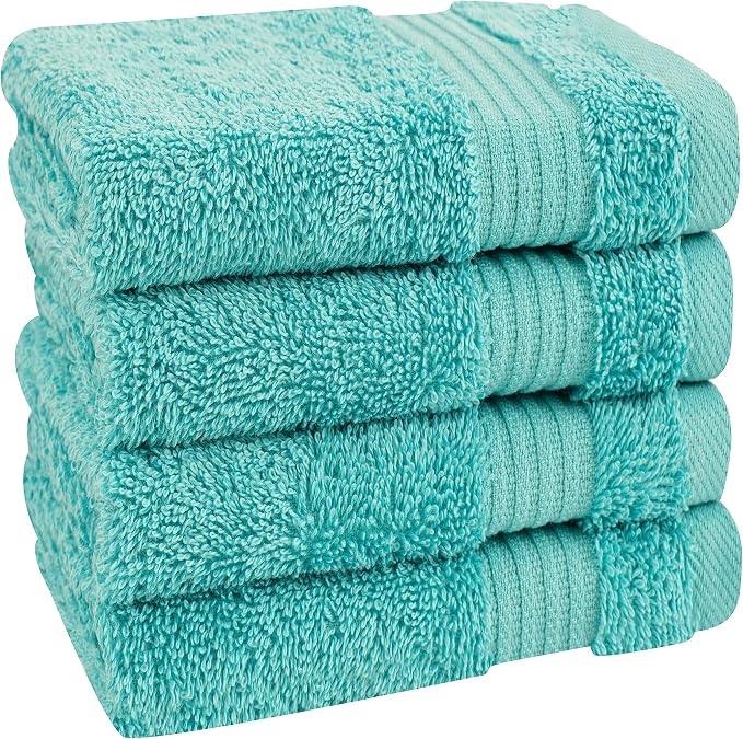 Cotton Paradise 100% Cotton Turkish Towel Set, Soft Absorbent Quick Dry, 4 Piece Washcloth Set, Turquoise Blue