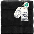 Chakir Turkish Linens 4 Piece Bath Towel Set, 100% Cotton Luxury Turkish Towels for Bathroom, Soft Absorbent Bath Towels, 27 x 54 Inches, Black