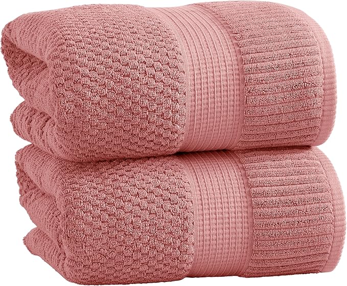 NY Loft 100% Cotton 2-Pack Oversized Bath Towel Set | Rose | Quick-Dry | Two Oversized 35" x 70" Bath Towels / Bath Sheets | Super Absorbent | Designer-Styled Texture