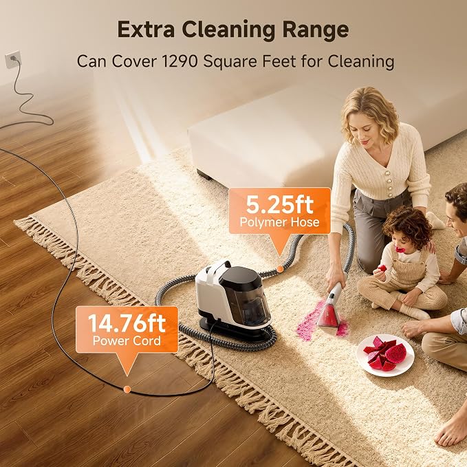 Uwant Portable Carpet and Upholstery for Deep Cleaner, 18Kpa Carpet Cleaner Machine for Cars, Pets with Cleaning Tool and Self Cleaning Set of 1 for Spot, Rug, Couch | Carpet Cleaner Machine for Couch Spot Cleaner Machine with Textile Solution, 2.4L Wa...
