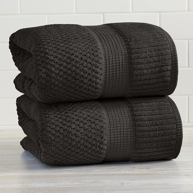 NY Loft 100% Cotton 2-Pack Oversized Bath Towel Set | Black | Quick-Dry | Two Oversized 35" x 70" Bath Towels / Bath Sheets | Super Absorbent | Designer-Styled Texture