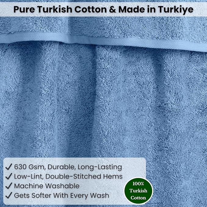 SALBAKOS Luxury 100% Turkish Cotton Bath Sheet 40x80 inch (1-Piece, Blue) | Extra Large Jumbo Oversized Bathroom and Beach Towel, Super Soft Highly Absorbent Thick Premium Hotel Quality, Made in Turkey