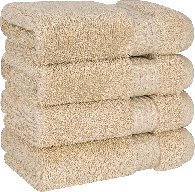 Cotton Paradise 100% Cotton Turkish Towel Set, Soft Absorbent Quick Dry, 4 Piece Washcloth Set, Beige