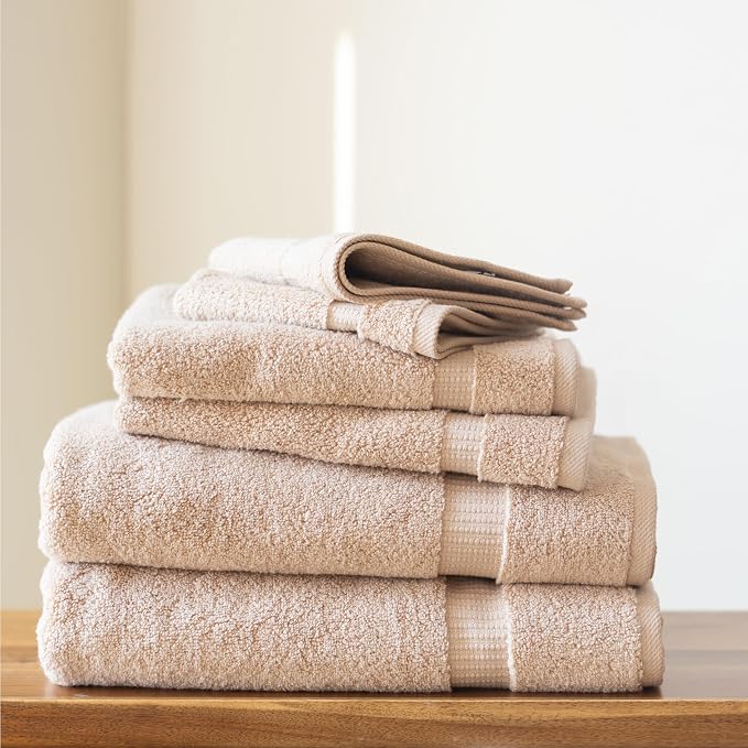 SALBAKOS 100% Turkish Cotton Bathroom Towel Set of 6-Piece, Taupe | 630 Gsm Thick Super Soft Highly Absorbent 2 Bath + 2 Hand + 2 Washcloth Towels Sets, Giftable, Hotel Quality, Made in Turkey