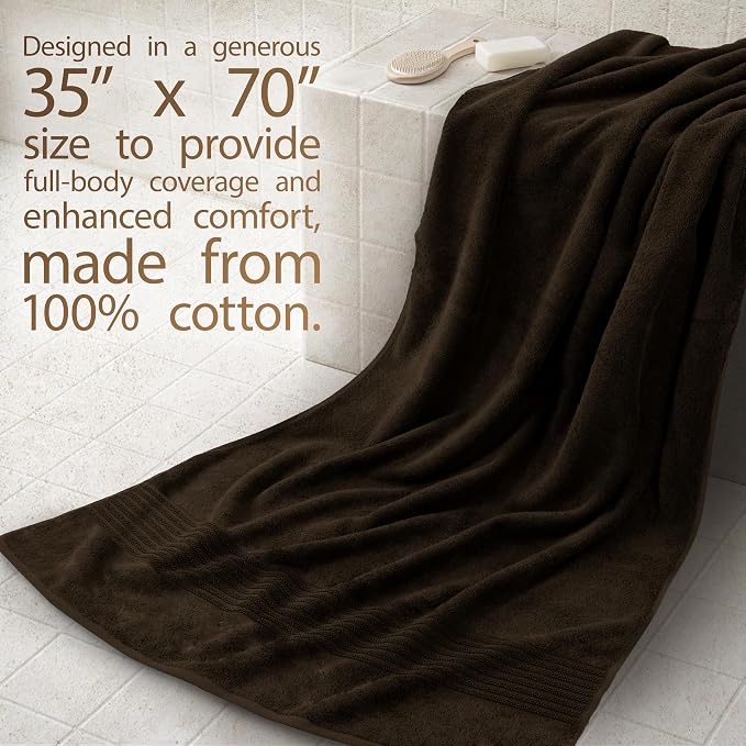 Cotton Paradise 100% Cotton Turkish Towel Set, Soft Absorbent Quick Dry, 2 Piece 35x70 Bath Sheet Set, Chocolate Brown