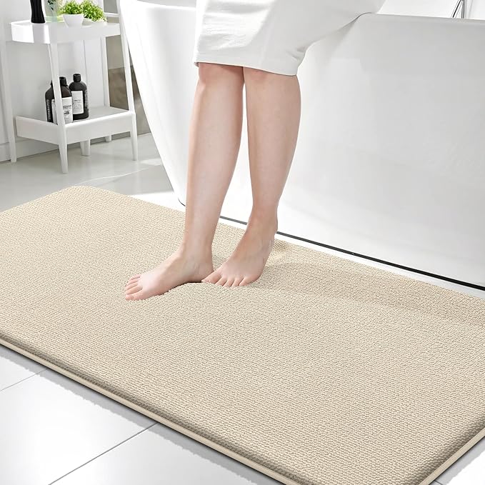 OLANLY Memory Foam Bathroom Runner Rug 59x24, Absorbent Long Bath Mat, Sand | Soft Quick Dry Bath Mat Rugs, Non-Slip, Machine Washable Mat for Bathroom Floor, Tub and Shower, Home Decor Accessories