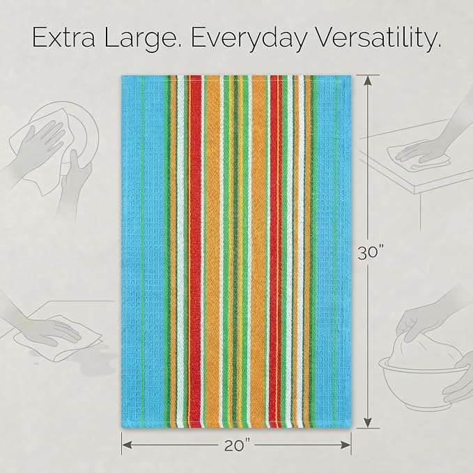 Urban Villa Kitchen Towels Waffle Stripes Dish Towels for Kitchen Azure Color Set of 6 Kitchen Towels Highly Absorbent Cotton Over Sized 20X30 in with Mitered Corners Kitchen Hand Tea Towels