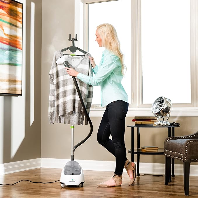 Steamfast SF-520 Full Size Fabric Steamer with Insulated Hose, Clothes Hanger, and Fabric Brush, Quick Heat-Up Time, 70-Ounce Water Tank, Chemical-Free Steam, Integrated Cord Wrap, White