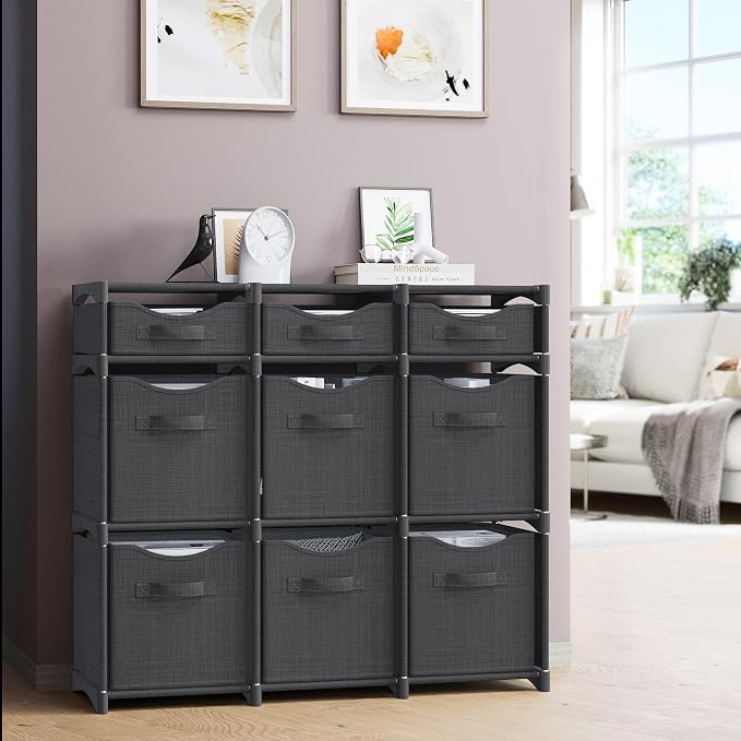 Cube Storage Organizer with 9 Storage Bins Included – Storage Cubes for Home Organization, Toy Storage, Office Storage, Living Room Storage, and General Storage Solution (Dark Grey)