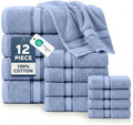LANE LINEN Premium Bath Towel Set of 12 – 100% Cotton Towels for Bathroom, 4 Bath, 4 Hand Towels & 4 Washcloths, Zero Twist, Ultra Soft, Quick-Dry, Ideal for Spa, Hotel & Everyday Use – Cerulean Blue