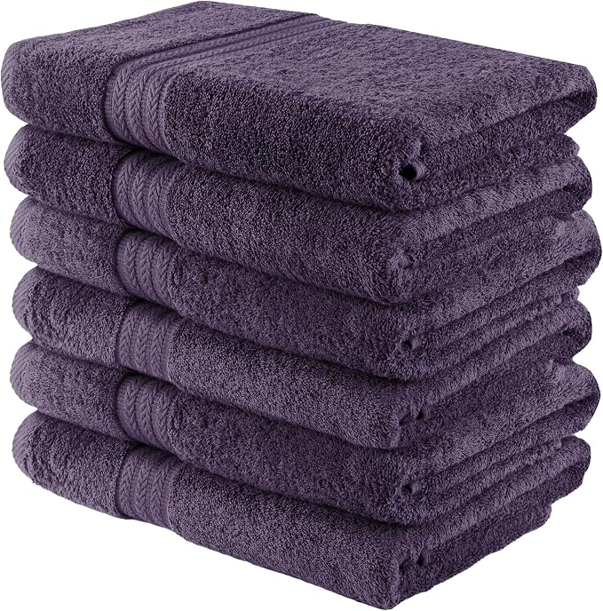 HERCULEAN Large Bath Towels 24 x 50 Pack of 6 | Quick Dry and Highly Absorbent | 100% Cotton Terry Towels for Bathroom - Perfect for Shower - Pool and Spa - Luxury Soft Towels - Plum